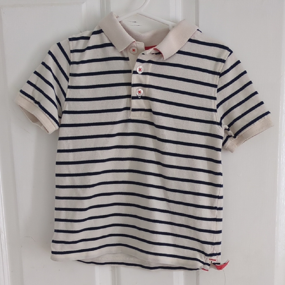 Mini Boden Boys Polo Shirt - Cream and Navy